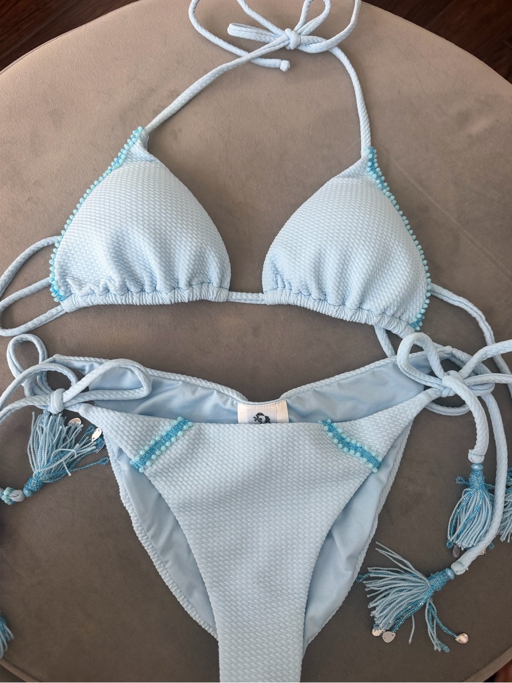 Never Worn Light Blue Beaded Triangle Bikini